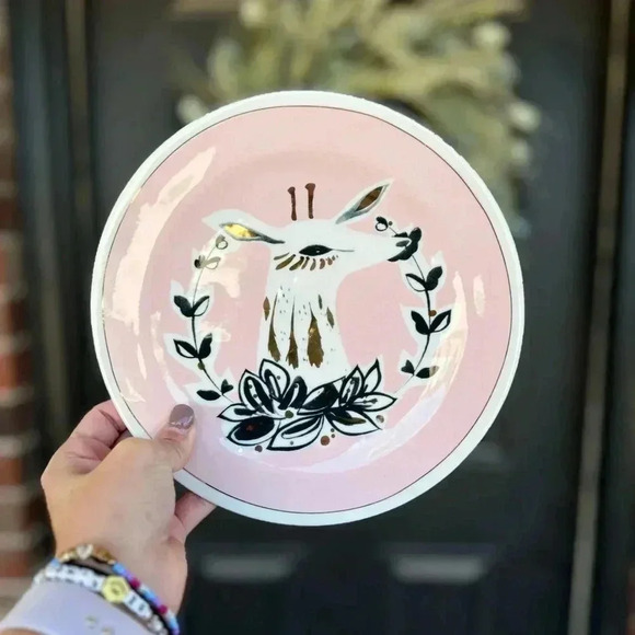 Anthropologie Corrina Pink & Gold Fawn 8 1/4" Dessert Plate. - Picture 4 of 6